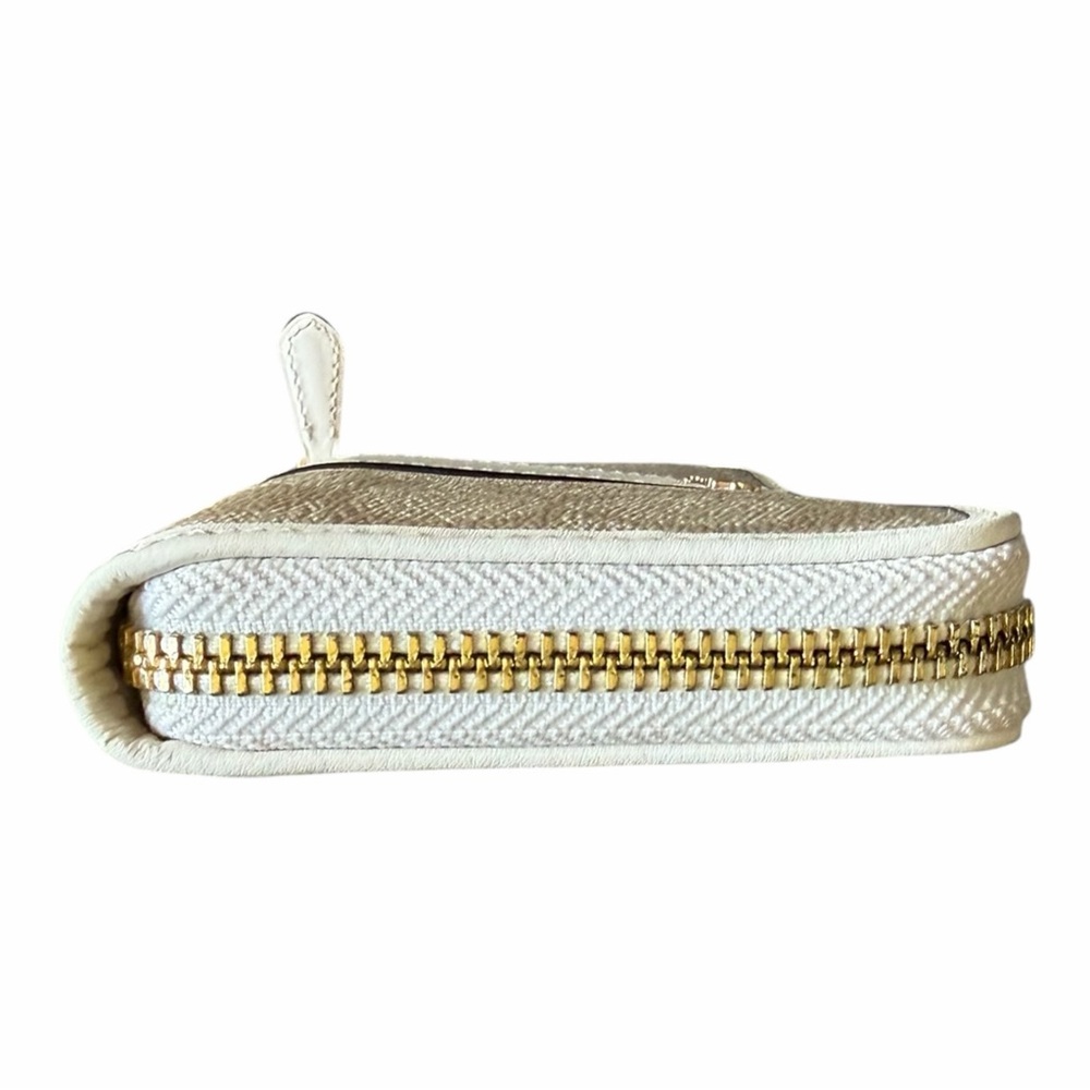 Coach Beige Signature Canvas Zip Wallet with Cream Trim - Picture 5 of 12